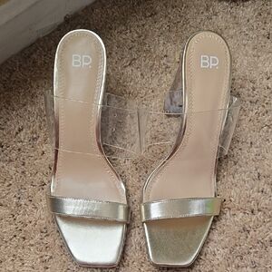 NEW BP Gold Heeled Sandals with Clear Straps SZ 8